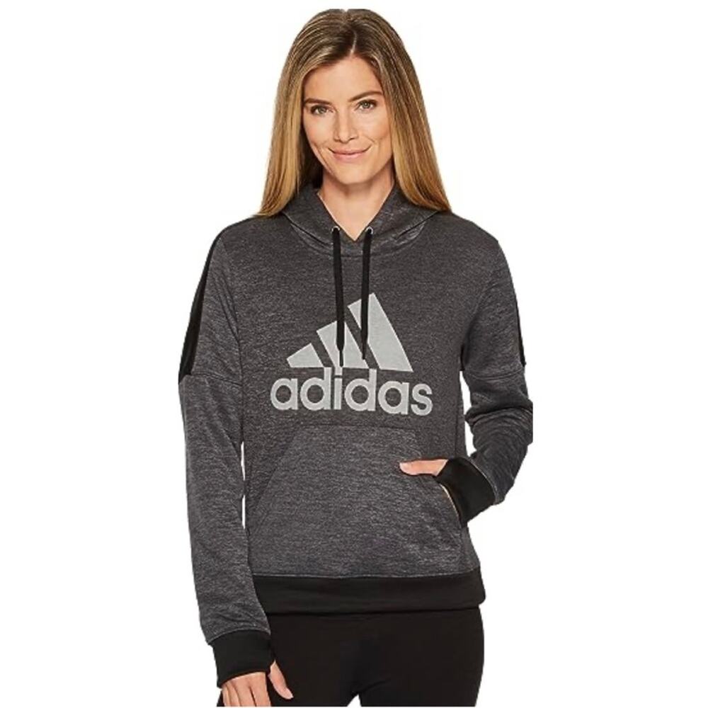 ADIDAS • Gray + Black Hooded Performance Sweatshirt